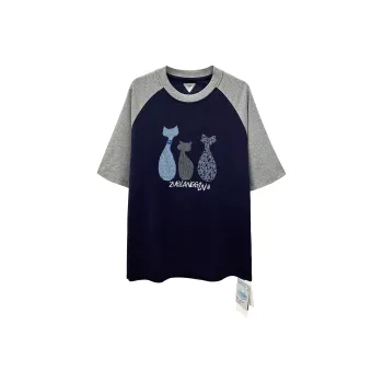 ZUOLANGGENU Raglan Sleeve T Shirt Women's CJT3501 Navy Blue & Gray Sleeves