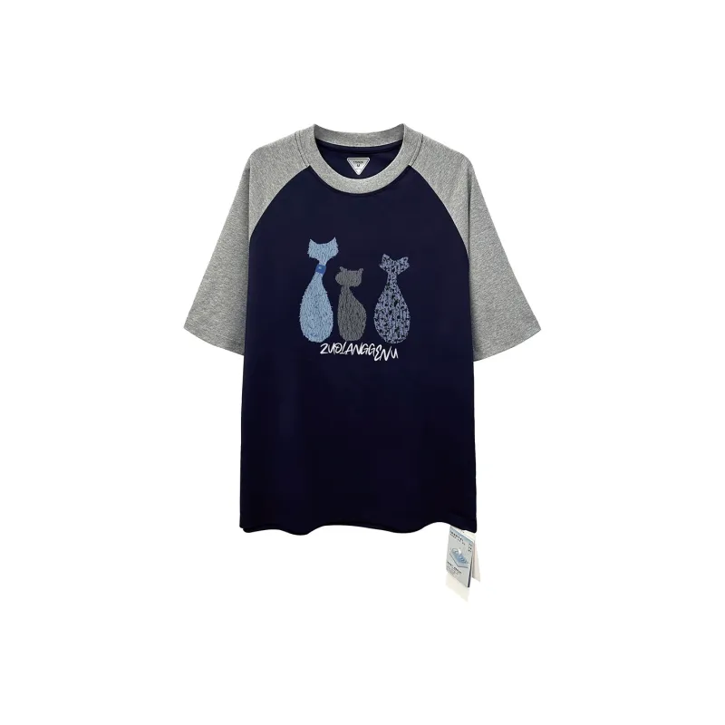 ZUOLANGGENU Raglan Sleeve T Shirt Women's CJT3501 Navy Blue & Gray Sleeves-0