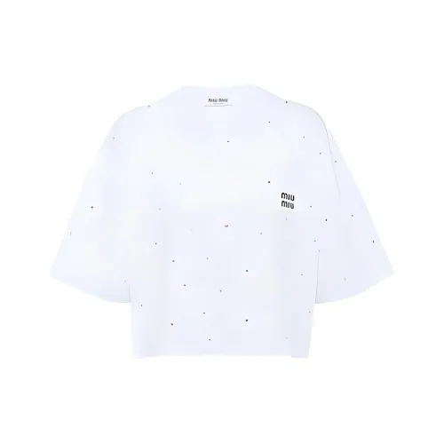 miu Sunglasses miu Sunglasses FW22 Drop Shoulder Sleeve T Shirt Women's White