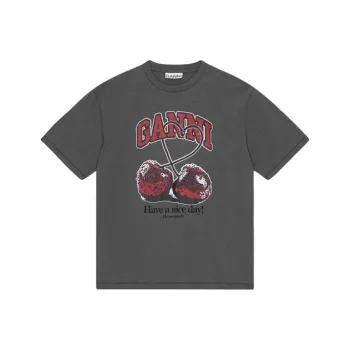 GANNI SS24 Drop Shoulder Sleeve T Shirt Women's Volcano Gray
