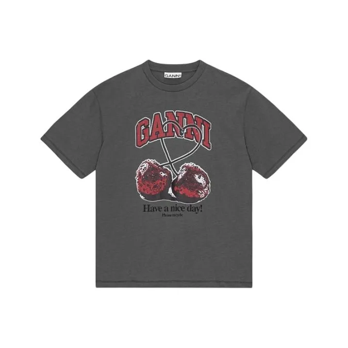 GANNI SS24 Drop Shoulder Sleeve T Shirt Women's Volcano Gray-0