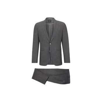 HUGO BOSS Slim-Fit Suit In Wool Tussah Silk And Linen Business Suits Men's Gray