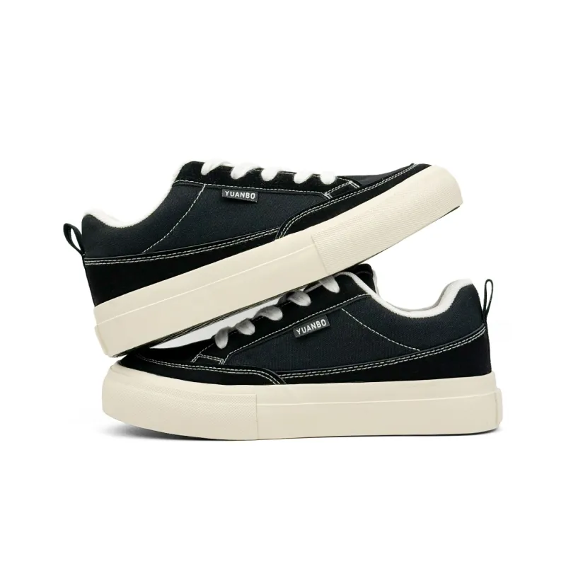 Mengsai Cushioning Coverage And Abrasion Resistant Low Top Skateboard Shoes Men's Black With White Stitching-4