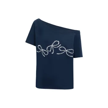 RECOLETA Drop Shoulder Sleeve T Shirt Women's Navy Blue