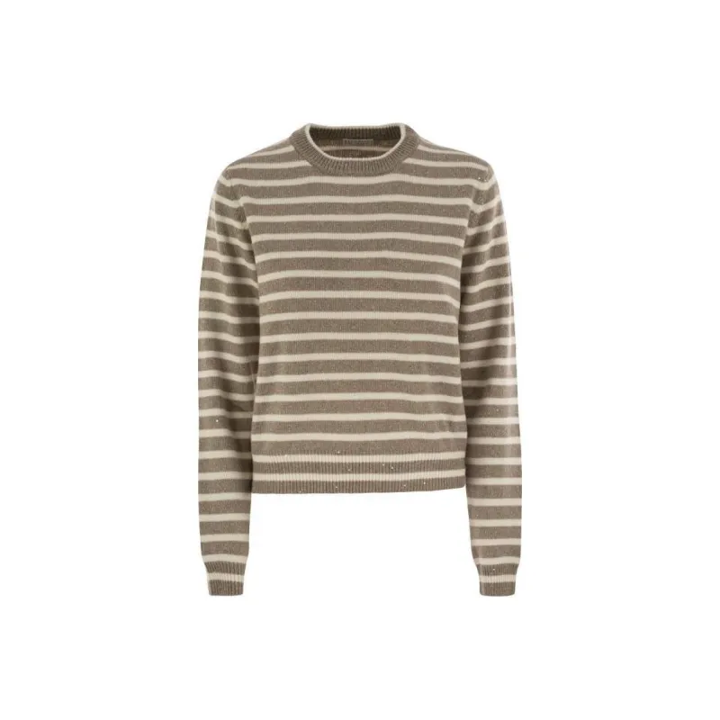 Brunello Cucinelli Striped Sequin Embellished Crewneck Jumper-0