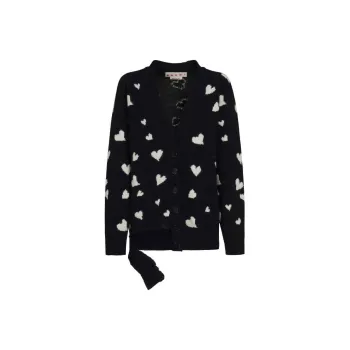 MARNI Heart Printed V Neck Button Up Cardigan