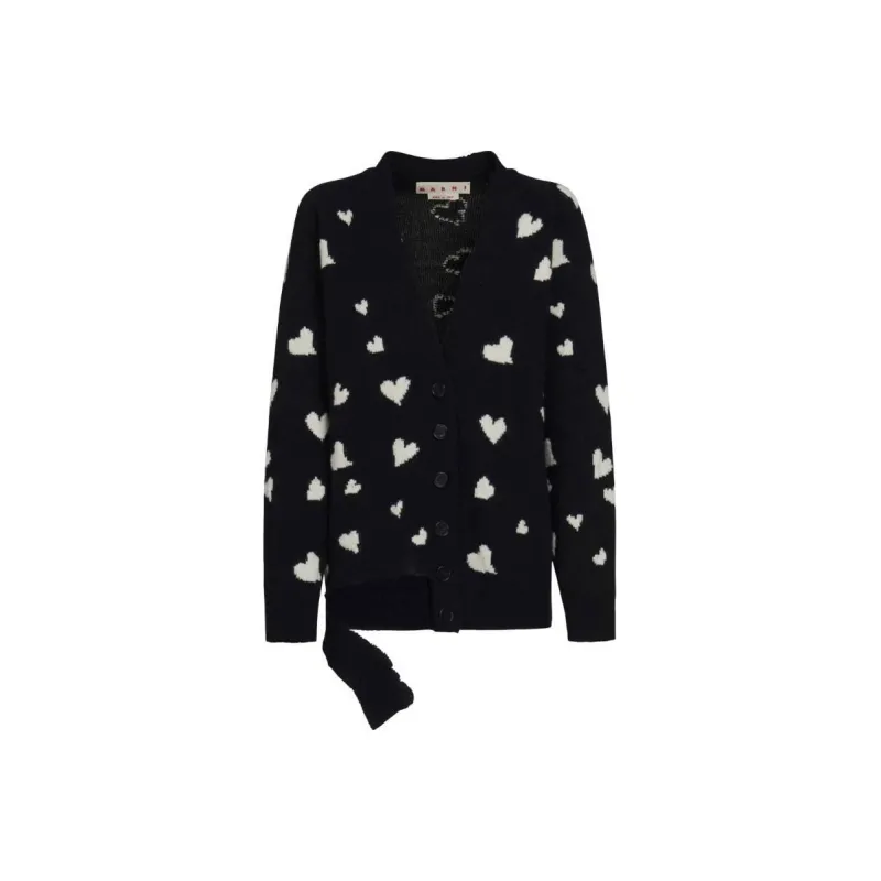 MARNI Heart Printed V Neck Button Up Cardigan-0