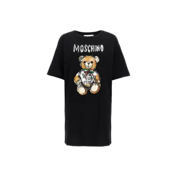 MOSCHINO Teddy Bear Printed Crewneck Midi T Shirt Dress