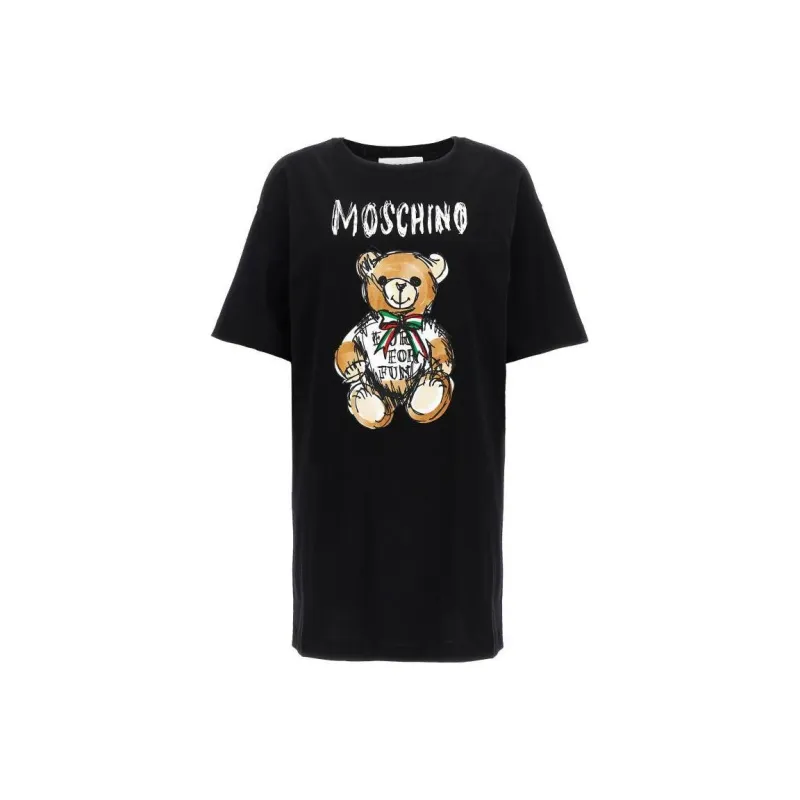 MOSCHINO Teddy Bear Printed Crewneck Midi T Shirt Dress-0