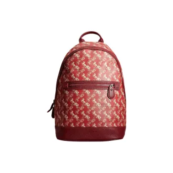 COACH Barrow Canvas With Leather Backpack Large Size Women's Red Pink