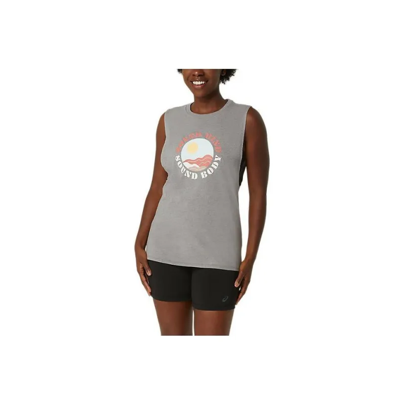 Asics Sun In The Sky Slogan Muscle Tee T-Shirt Women's Gray-0