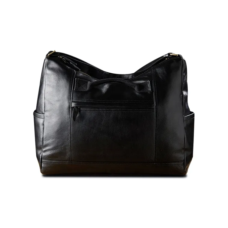 Simple&nature Top Grain Cow Leather Shoulder Bag Unisex Black-3