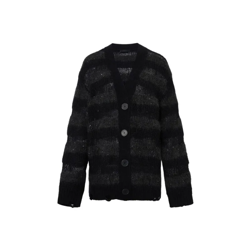 MOCO Sweater Women's Black Gray Stripes-0