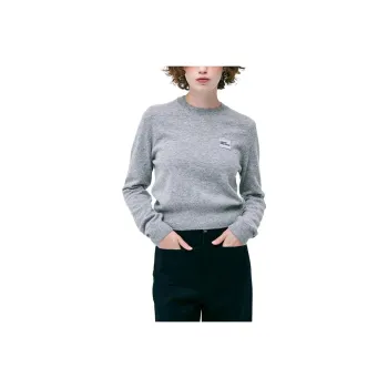 MARDI MERCREDI FW24 CASHMERE BLENDED ROUND NECK SQUARE LOGO_CHARCOAL Sweater Korean Style Women's Charcoal Gray