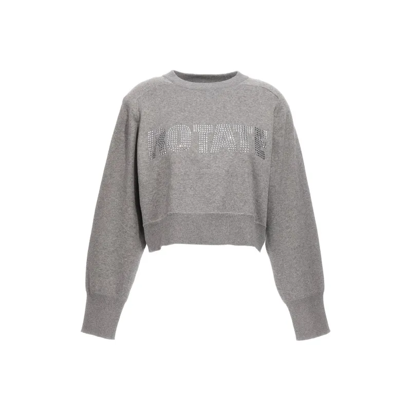 Rotate Logo Embellished Knitted Cropped Jumper-0