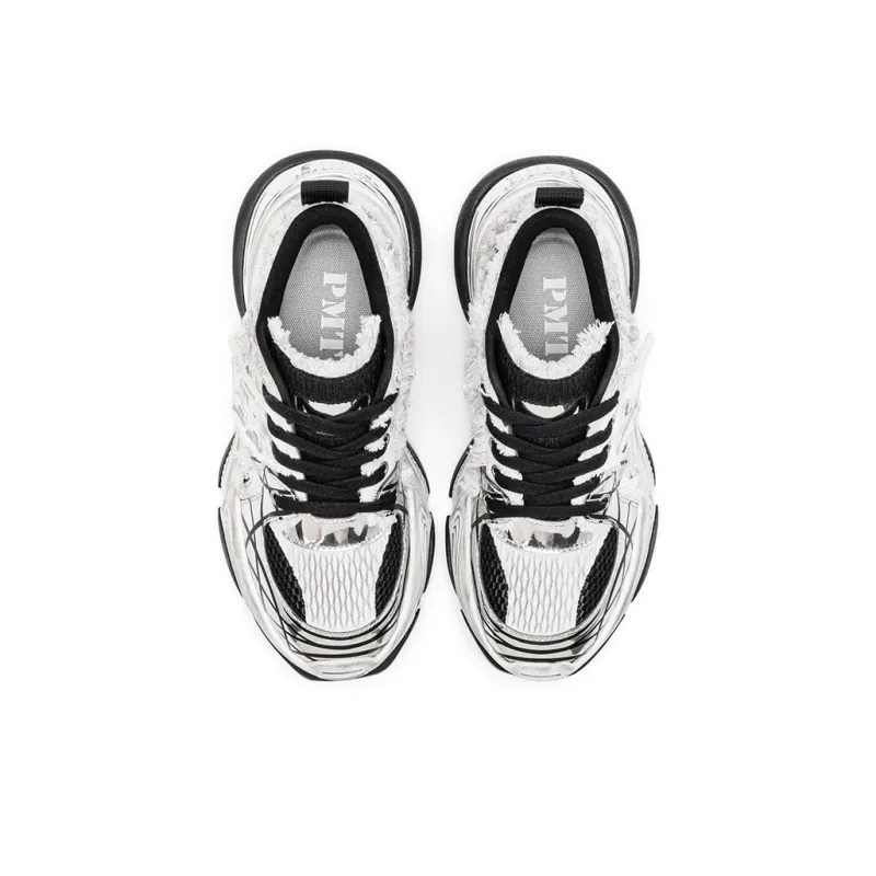 PMT Slip Resistant, Breathable, Lightweight, Height Increasing Low Top Chunky Sneakers Unisex White Black-4