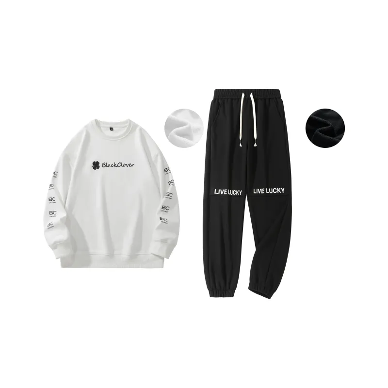 BLACK CLOVER Crew Neck Sweatshirt Set Unisex White-0