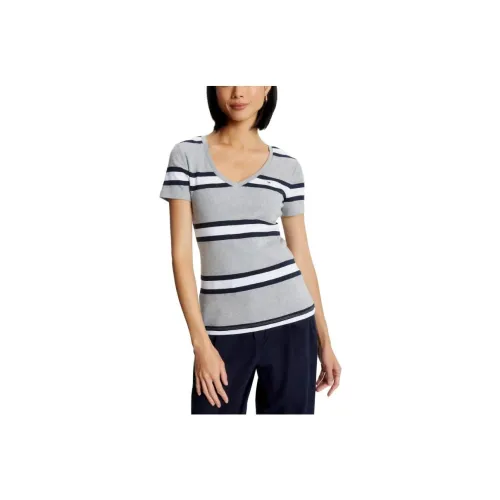 Tommy Hilfiger Slim Fit Favorite Stripe V-Neck T-Shirt T-Shirt Women's Gray