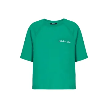 BALMAIN Signature embroidered Cropped T shirt