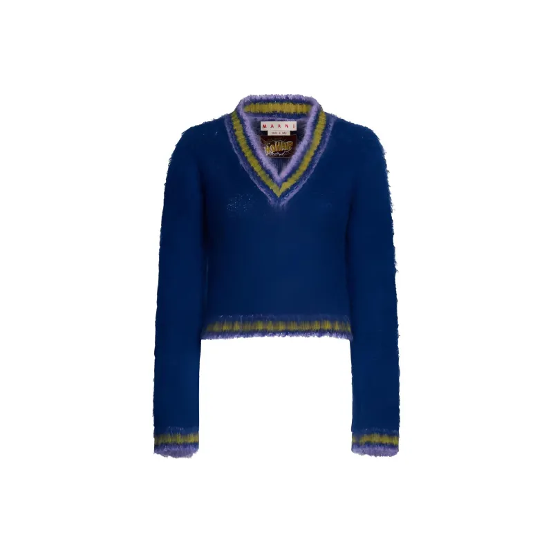 MARNI Long Sleeve V Neck Sweater 'Royal'-0