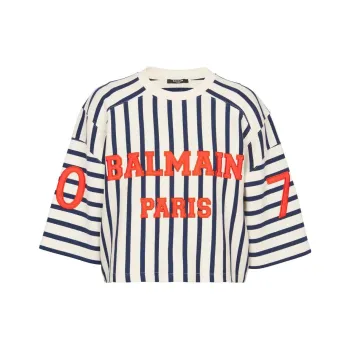 BALMAIN Logo-embellished Cropped Baseball T-shirt