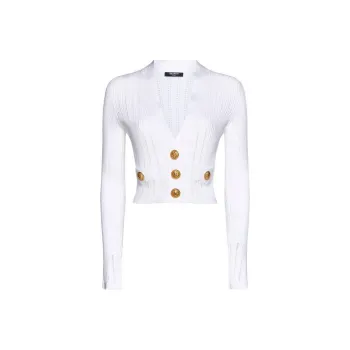 BALMAIN Knitted V neck Cropped Cardigan