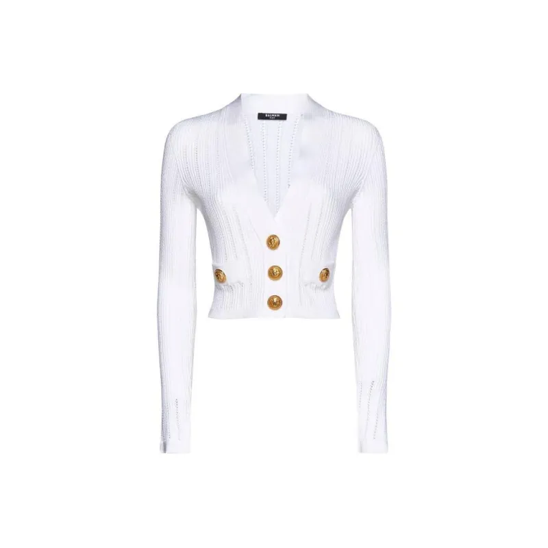 BALMAIN Knitted V neck Cropped Cardigan-0