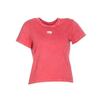Alexander Wang Puff Logo & Bound Neck Essential Jersey Shrunk Tee Soft Cherry