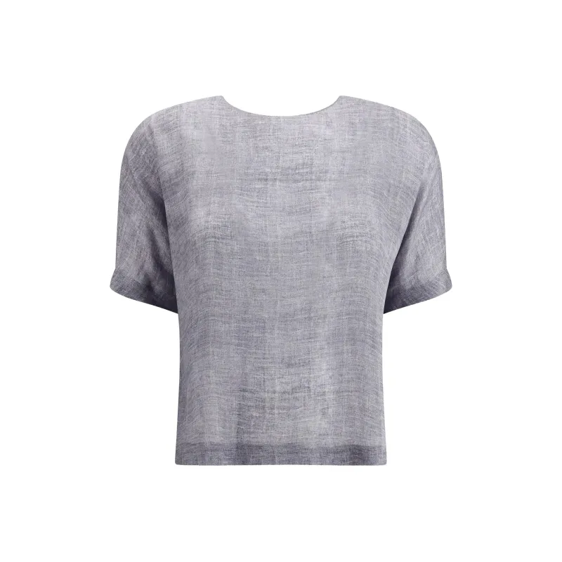 GIORGIO ARMANI Crew neck Blouse In A Mélange print Silk Charmeuse-0