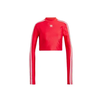 Adidas Originals 3 Stripes Set in Sleeve T Shirt Women's Red
