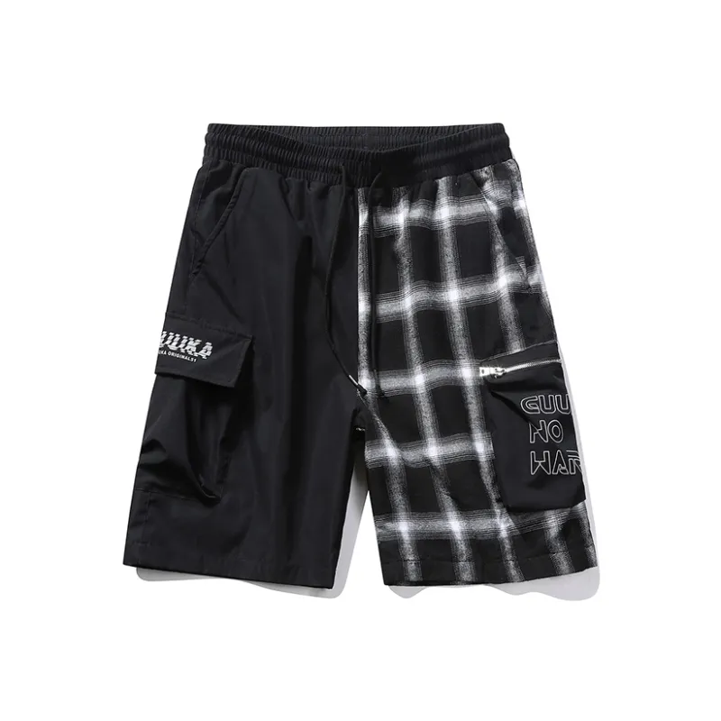 GUUKA TECH Casual Shorts Unisex Black White Plaid-0