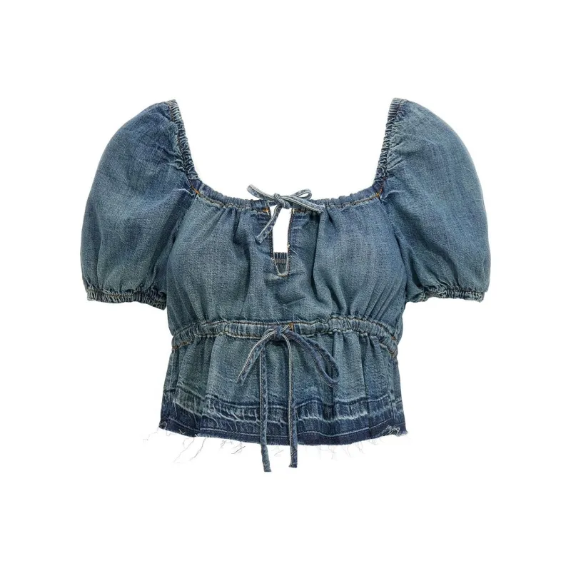 GANNI Crop Tops Women's Blue-0