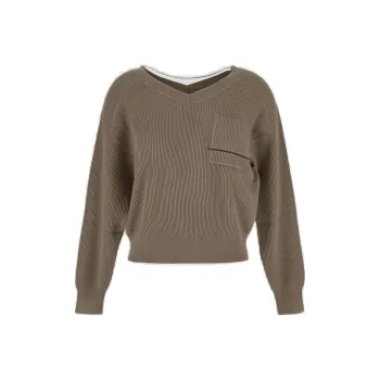 Brunello Cucinelli V Neck Ribbed Knitted Jumper