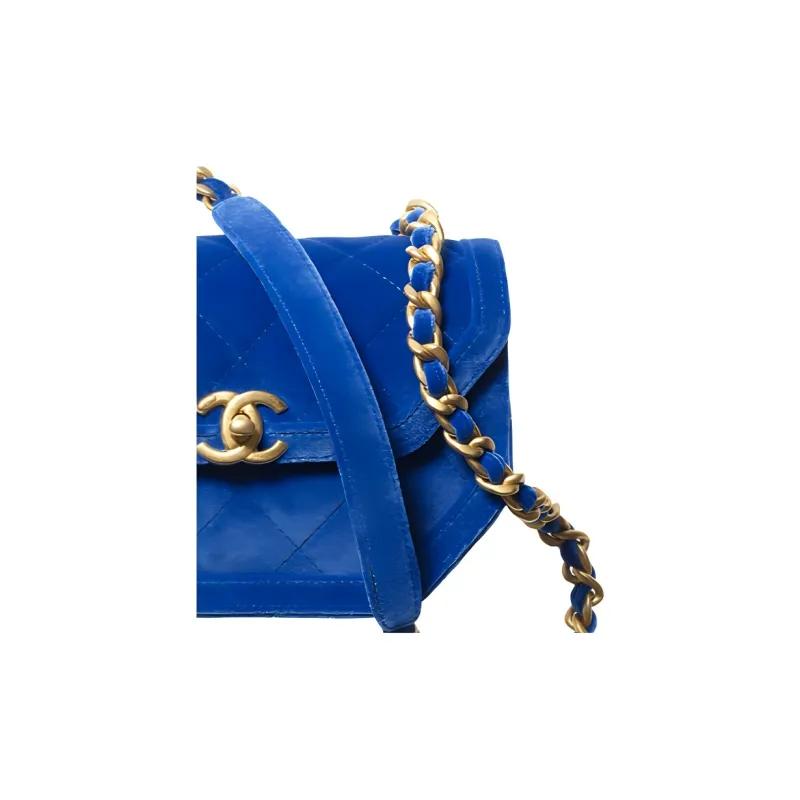 CHANEL Corduroy Shoulder Bag, Crossbody Bag Mini Women's Blue-3