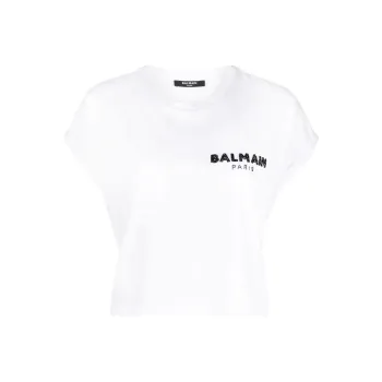 BALMAIN Sequin Logo Round Neck T shirt