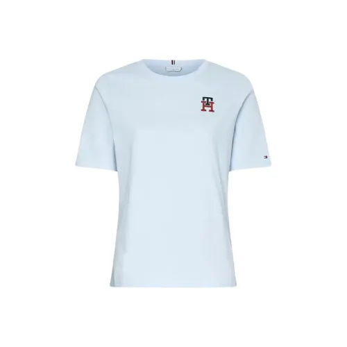 Tommy hilfger Th Monogram Embroidery Crew Neck T Shirt T Shirt Women's Light Blue