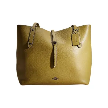 COACH Market Tote Pebbled Leather Tote Bag Shopping Bag Handbag Shoulder Bag Large Size Women's Grass Green