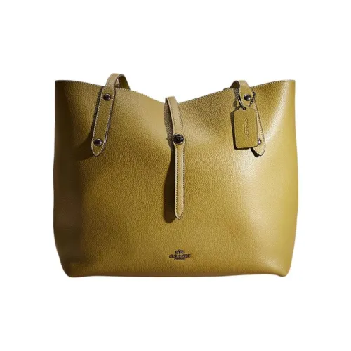COACH Market Tote Pebbled Leather Tote Bag Shopping Bag Handbag Shoulder Bag Large Size Women's Grass Green