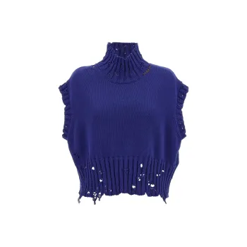 MARNI Turtleneck Distressed-Knitted Cropped Vest