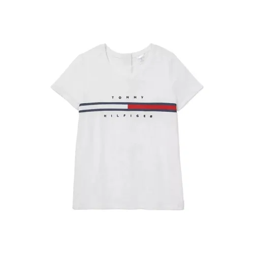 Tommy Hilfiger Seated Fit Stripe Signature T-Shirt Tops Bright White T-Shirt Women's White