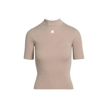COURREGES Ribbed Turtleneck Sweater 'Cappuccino'