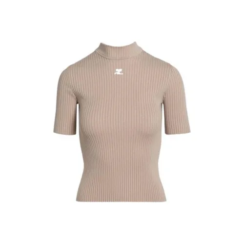 COURREGES Ribbed Turtleneck Sweater 'Cappuccino'