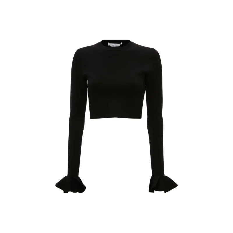 JW Anderson Ruffle Detailed Ribbed Cropped Top-0