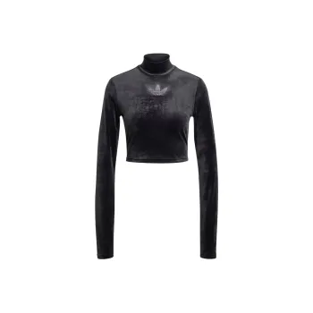 Adidas Originals Long Sleeve Rhinestone Trefoil Velvet Crop Top