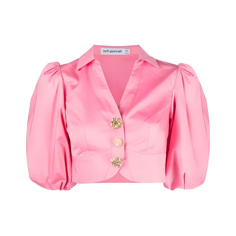 Self portrait Puff sleeve Cropped Shirt-0