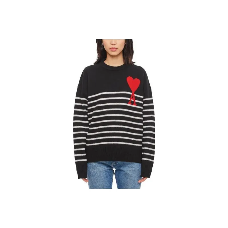 Ami Striped Crewneck 'Black/White/Red'-0
