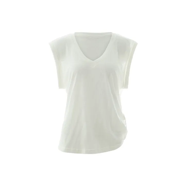 Gyokuu V-Neck Fitted Straight Sleeveless T-Shirt Women's White-0