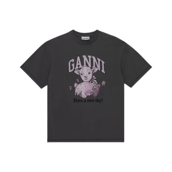 GANNI FW23 Drop Shoulder Sleeve T Shirt Women's Gray