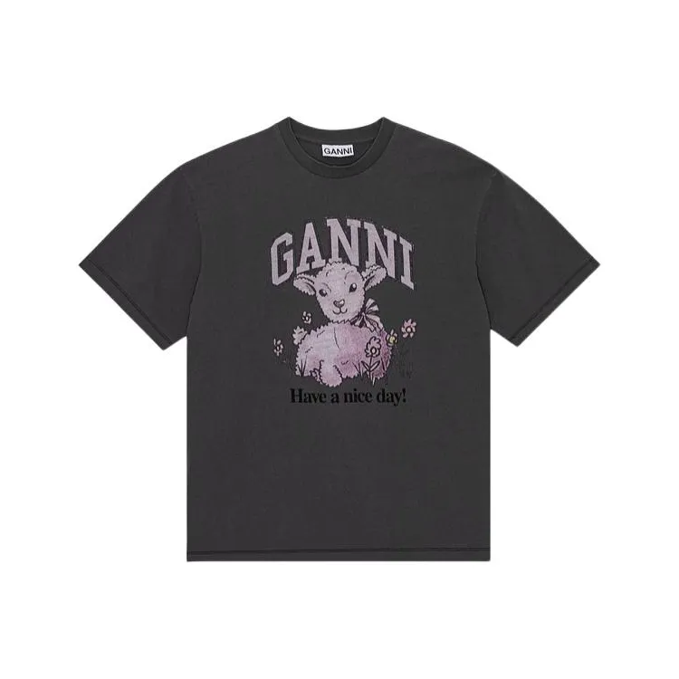 GANNI FW23 Drop Shoulder Sleeve T Shirt Women's Gray-0