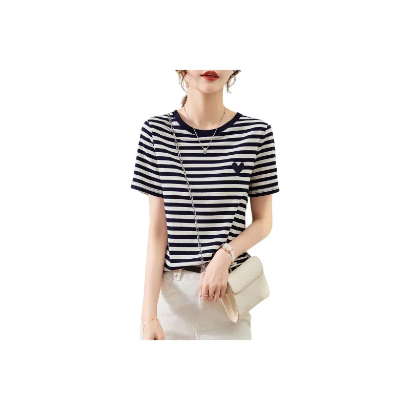 XWI T-Shirt Women's Navy Blue With White Stripes-0